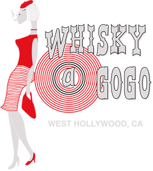 Logo of Women in red dress next to a sign "Whisky a Go Go" West Hollywood, CA